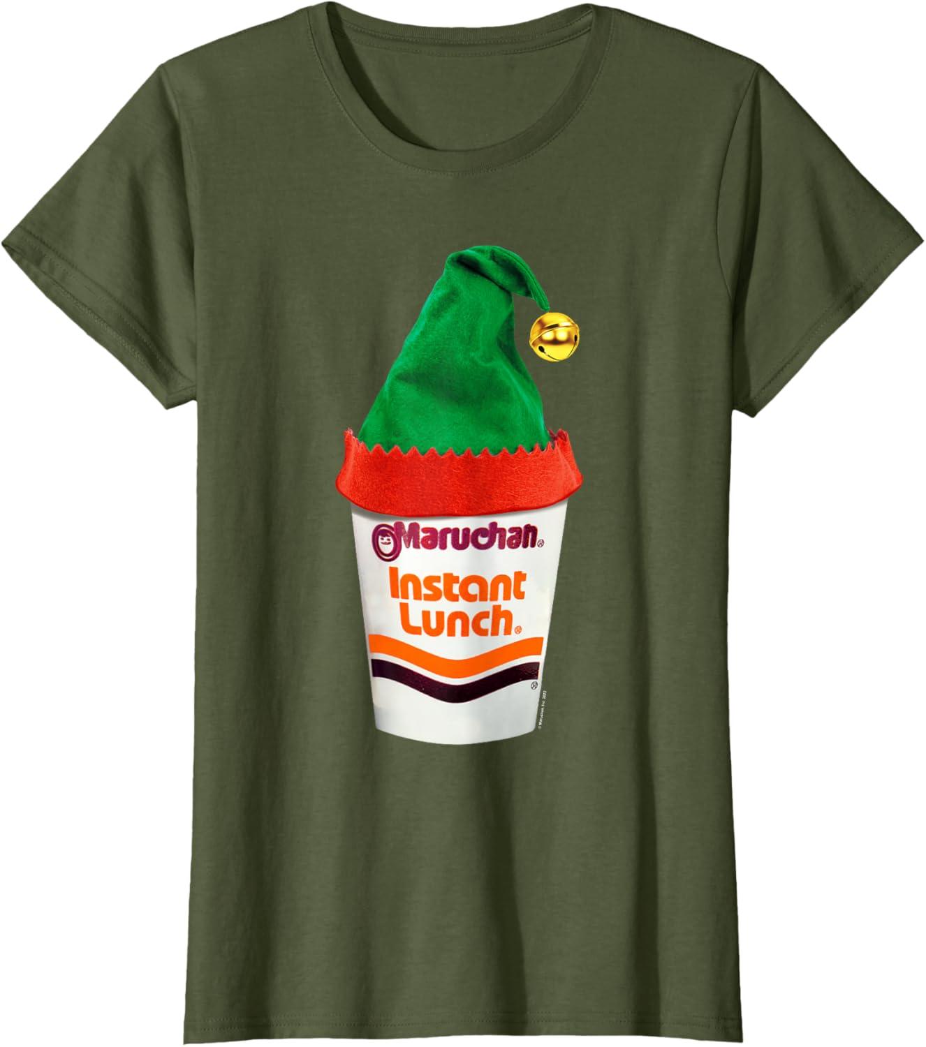 image:imageMaruchan Ramen Cup Christmas Elf Hat TShirtOlive Green