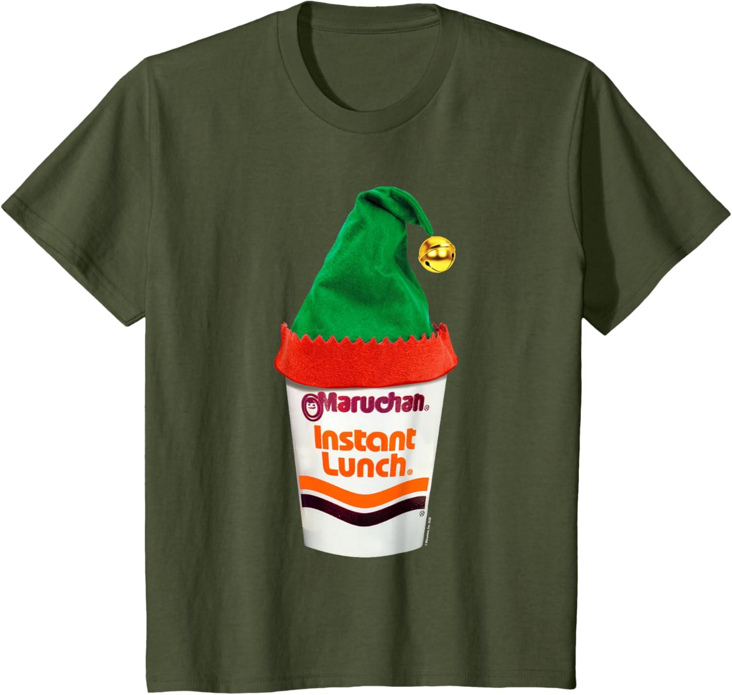 image:imageMaruchan Ramen Cup Christmas Elf Hat TShirtOlive Green