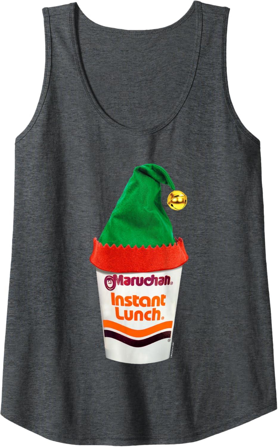image:imageMaruchan Ramen Cup Christmas Elf Hat Tank TopDark Heather Grey