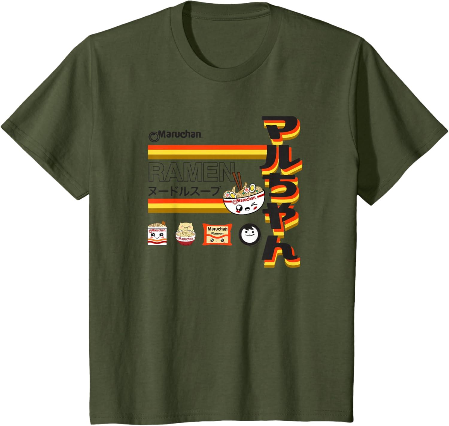image:imageMaruchan Ramen Cute Anime Faces Poster TShirtOlive Green