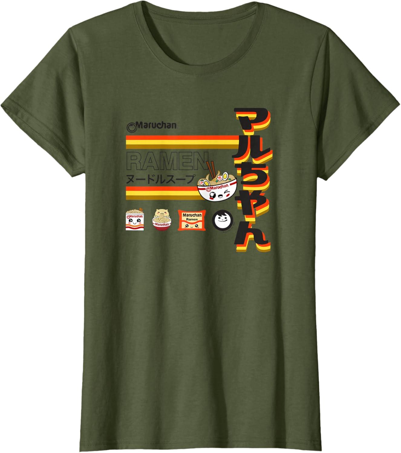 image:imageMaruchan Ramen Cute Anime Faces Poster TShirtOlive Green