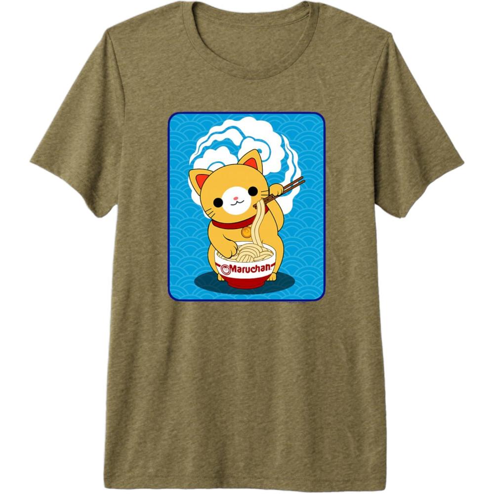 image:imageMaruchan Cat Eating Ramen Noodles Premium TShirtOlive Green