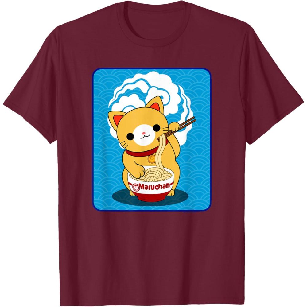 image:imageMaruchan Cat Eating Ramen Noodles TShirtBurgundy