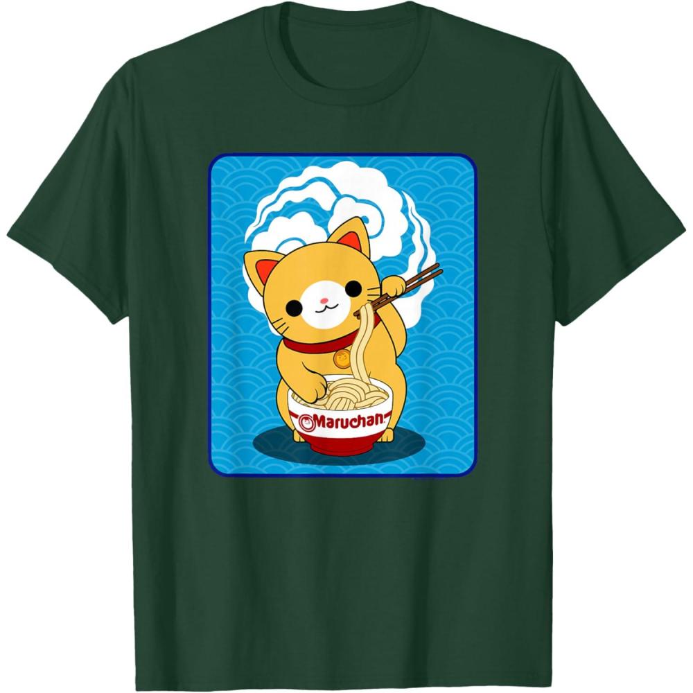image:imageMaruchan Cat Eating Ramen Noodles TShirtDark Green