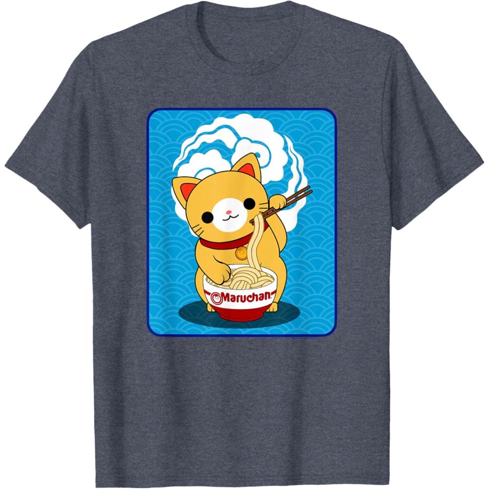 image:imageMaruchan Cat Eating Ramen Noodles TShirtHeather Blue