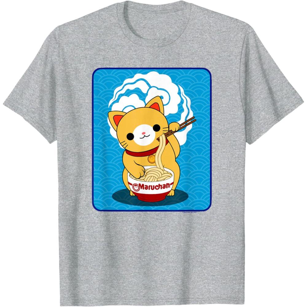 image:imageMaruchan Cat Eating Ramen Noodles TShirtHeather Grey