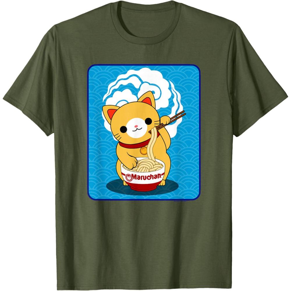 image:imageMaruchan Cat Eating Ramen Noodles TShirtOlive Green