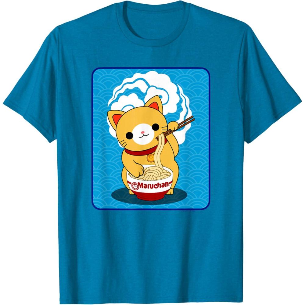 image:imageMaruchan Cat Eating Ramen Noodles TShirtSapphire Blue