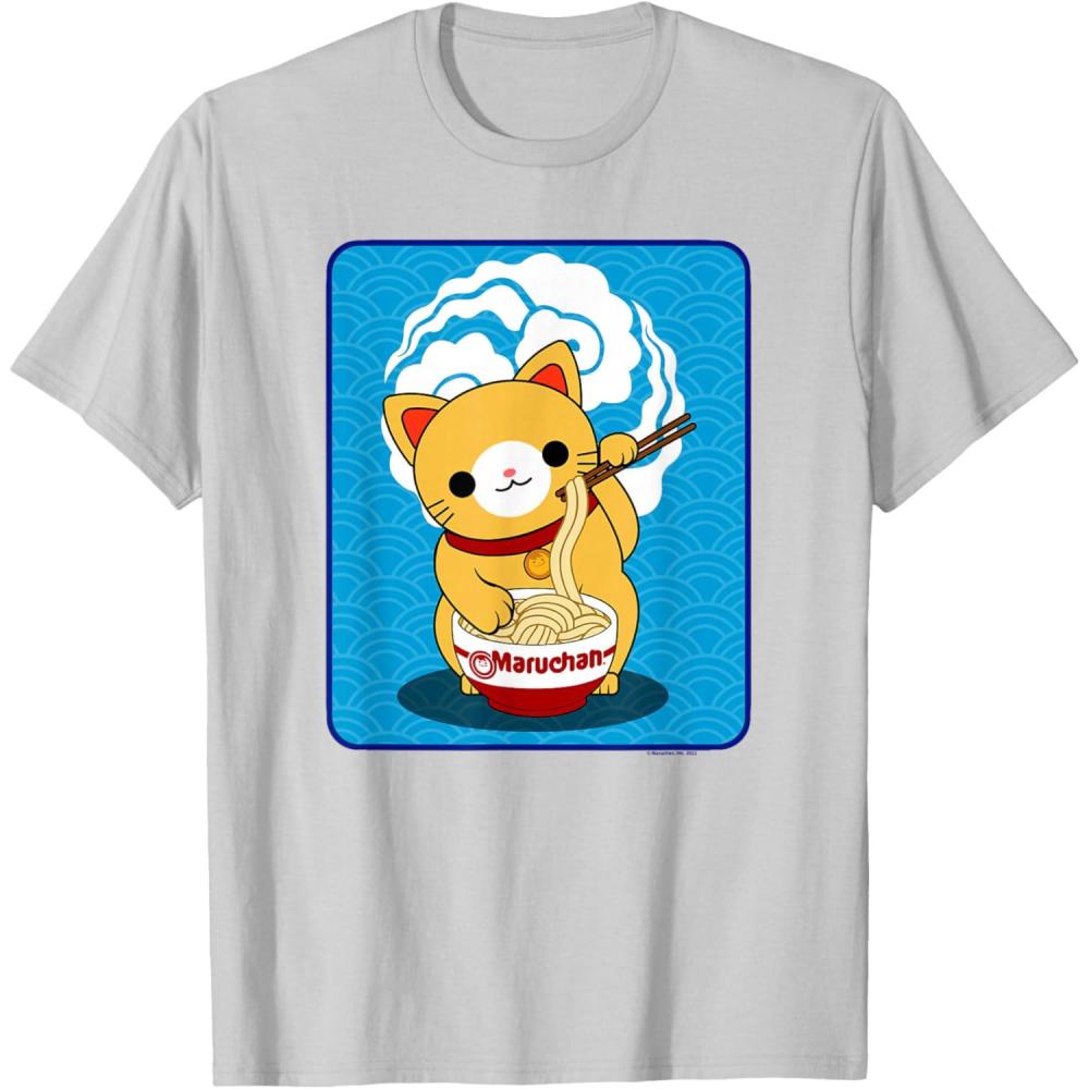 image:imageMaruchan Cat Eating Ramen Noodles TShirtSilver Grey