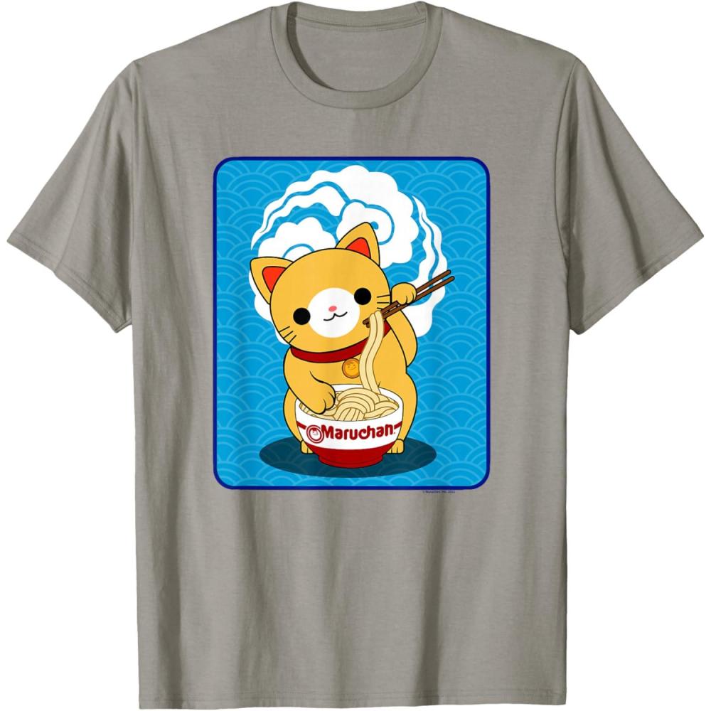 image:imageMaruchan Cat Eating Ramen Noodles TShirtSlate Grey