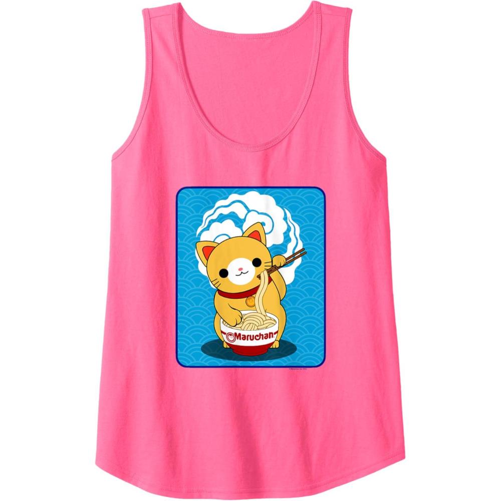 image:imageMaruchan Cat Eating Ramen Noodles Tank TopNeon Pink