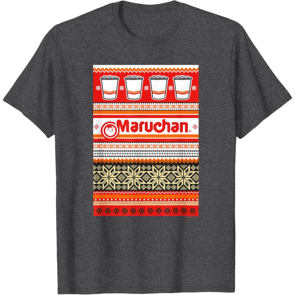 image:imageMaruchan Christmas Instant Lunch Ugly Sweater Style TShirtDark Heather Grey