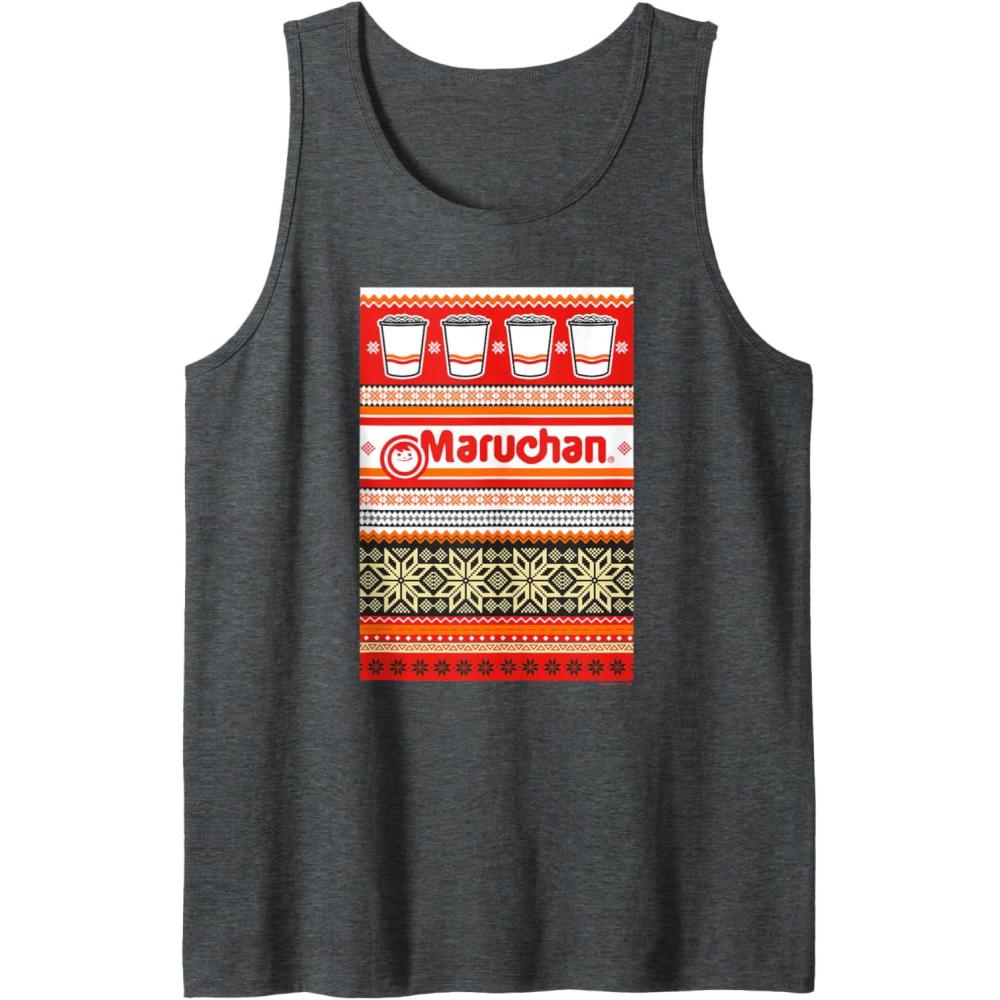 image:imageMaruchan Christmas Instant Lunch Ugly Sweater Style Tank TopDark Heather Grey