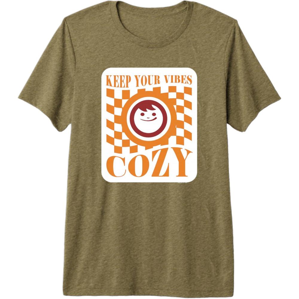image:imageMaruchan Keep Your Vibes Cozy Checker Smiley Face Logo Premium Triblend TShirtOlive Green