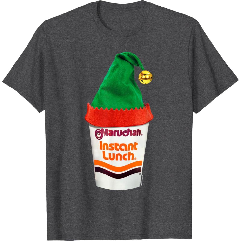image:imageMaruchan Ramen Cup Christmas Elf Hat TShirtDark Heather Grey