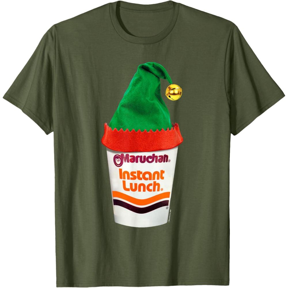 image:imageMaruchan Ramen Cup Christmas Elf Hat TShirtOlive Green