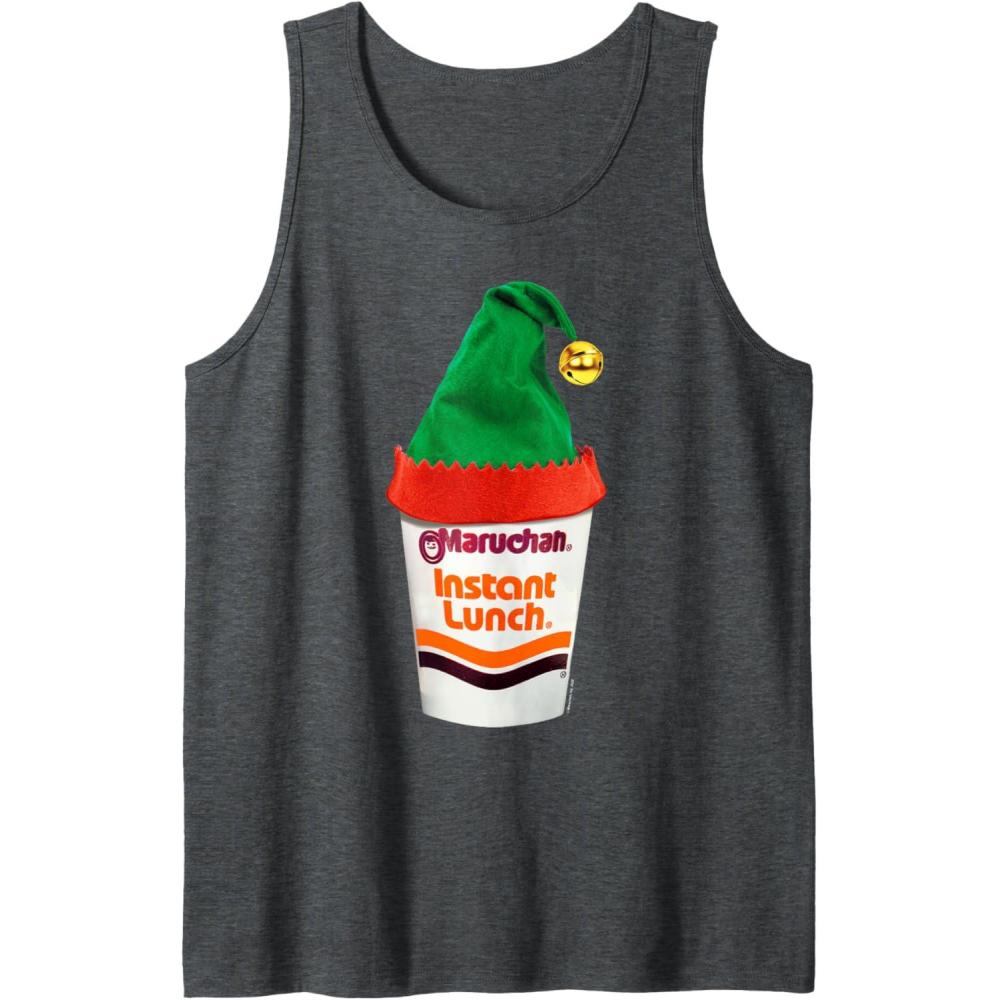 image:imageMaruchan Ramen Cup Christmas Elf Hat Tank TopDark Heather Grey