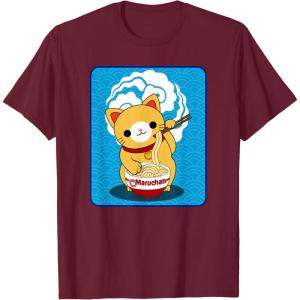 image:imageMaruchan Cat Eating Ramen Noodles TShirtBurgundy