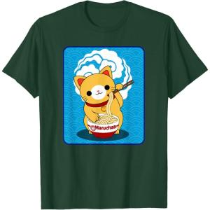 image:imageMaruchan Cat Eating Ramen Noodles TShirtDark Green