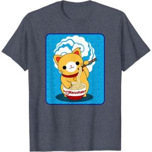 image:imageMaruchan Cat Eating Ramen Noodles TShirtHeather Blue