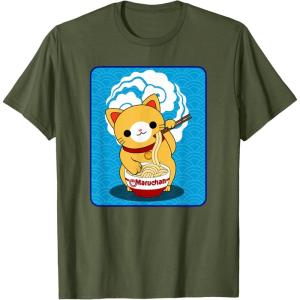 image:imageMaruchan Cat Eating Ramen Noodles TShirtOlive Green