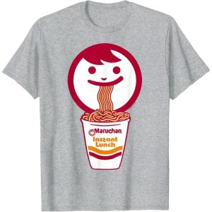 image:imageMaruchan Happy Face Eating Ramen Noodles TShirt SmallHeather Grey