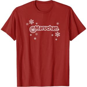 image:imageMaruchan Instant Lunch Christmas Snow Flakes Holiday Logo TShirtCranberry Red