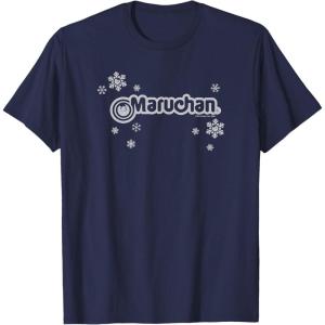 image:imageMaruchan Instant Lunch Christmas Snow Flakes Holiday Logo TShirtNavy Blue