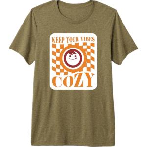 image:imageMaruchan Keep Your Vibes Cozy Checker Smiley Face Logo Premium Triblend TShirtOlive Green