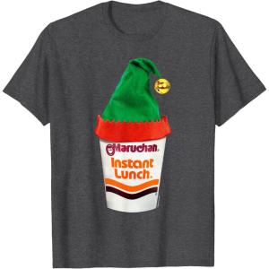 image:imageMaruchan Ramen Cup Christmas Elf Hat TShirtDark Heather Grey