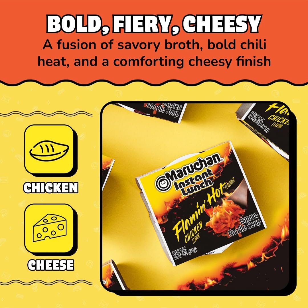 image:imageMaruchan Instant Lunch Ramen Noodles Flamin Hot Chicken Flavor JapaneseStyle Instant Noodle Soup Easy Meal Ready in 3 Minutes 225 Oz 12 PackFlamin Hot