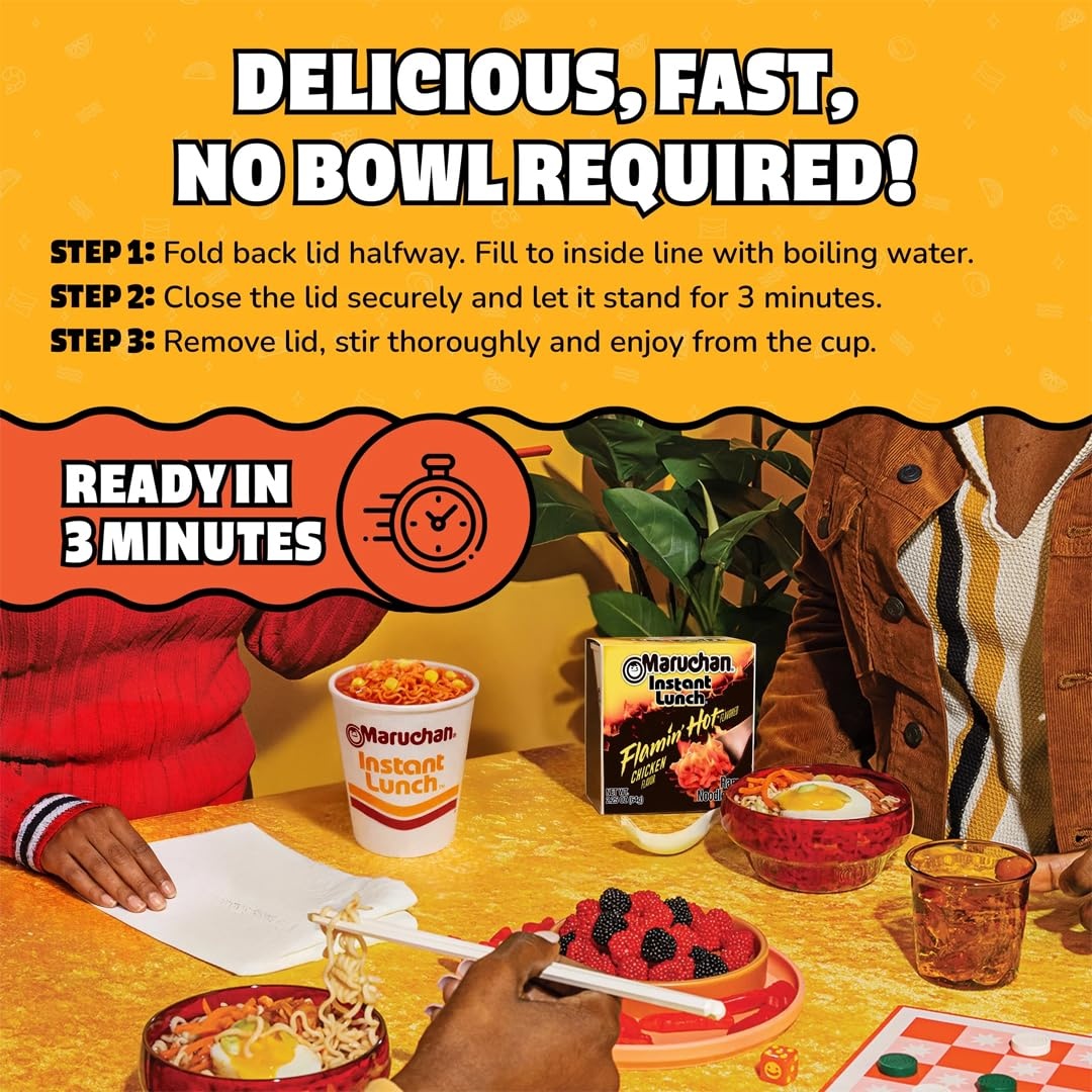 image:imageMaruchan Instant Lunch Ramen Noodles Flamin Hot Chicken Flavor JapaneseStyle Instant Noodle Soup Easy Meal Ready in 3 Minutes 225 Oz 12 PackFlamin Hot