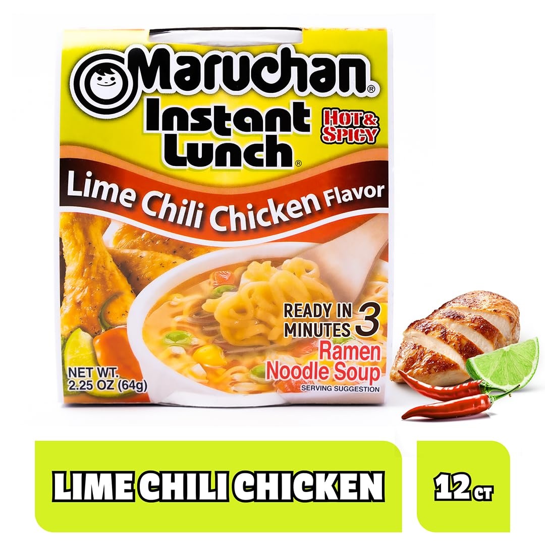 image:imageMaruchan Instant Lunch Ramen Noodles Flamin Hot Chicken Flavor JapaneseStyle Instant Noodle Soup Easy Meal Ready in 3 Minutes 225 Oz 12 PackLime Chili Chicken