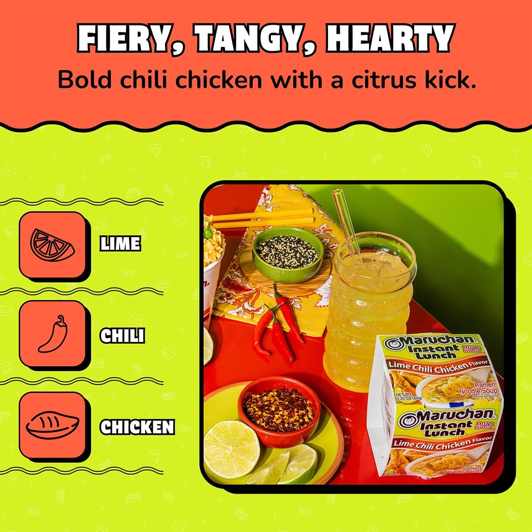 image:imageMaruchan Instant Lunch Ramen Noodles Flamin Hot Chicken Flavor JapaneseStyle Instant Noodle Soup Easy Meal Ready in 3 Minutes 225 Oz 12 PackLime Chili Chicken