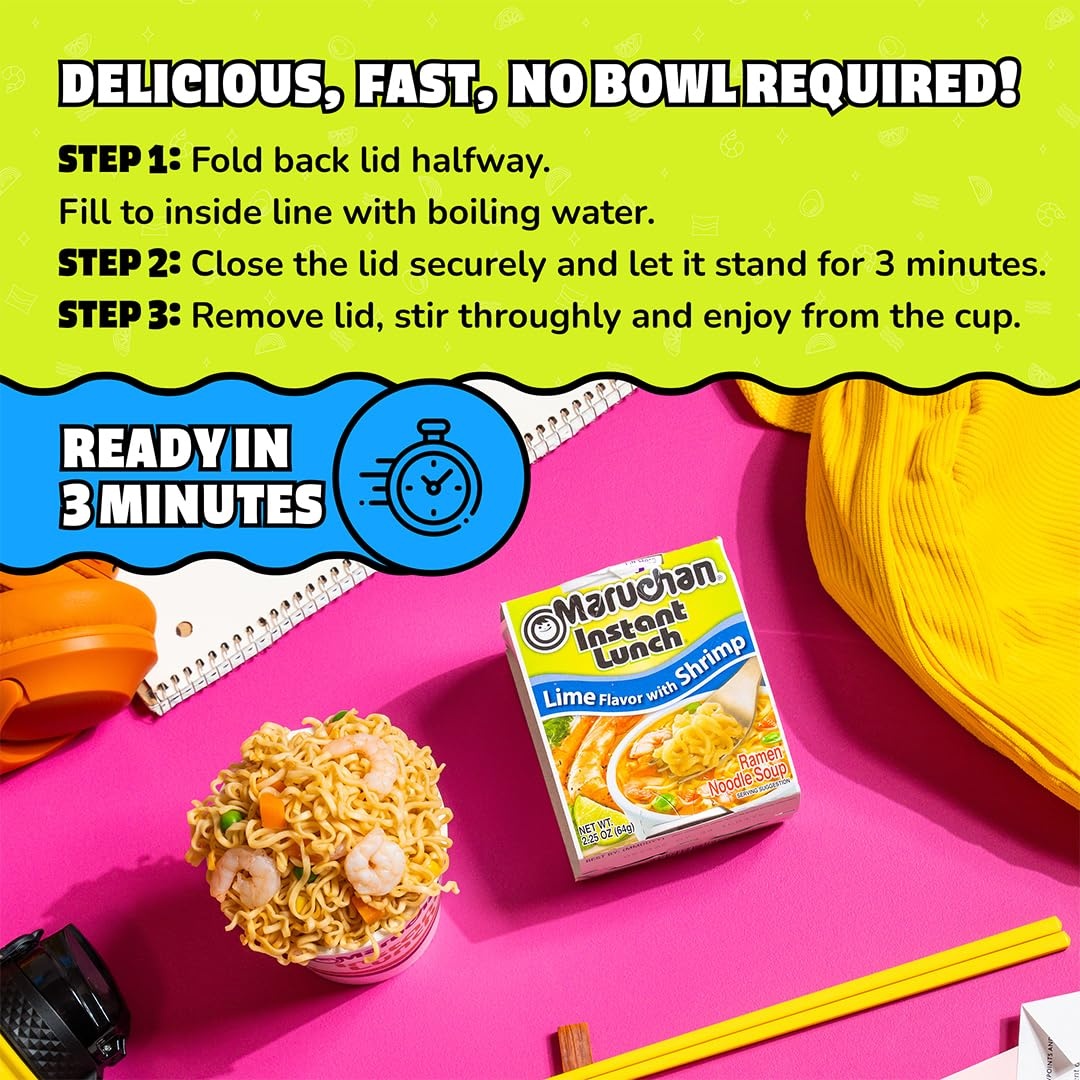 image:imageMaruchan Instant Lunch Ramen Noodles Flamin Hot Chicken Flavor JapaneseStyle Instant Noodle Soup Easy Meal Ready in 3 Minutes 225 Oz 12 PackLime Shrimp Pack of 24